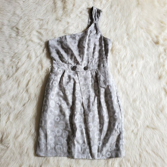 Anthropologie Moulinette Soeurs One Shoulder Silver Brocade Dress 2 - Picture 13 of 16